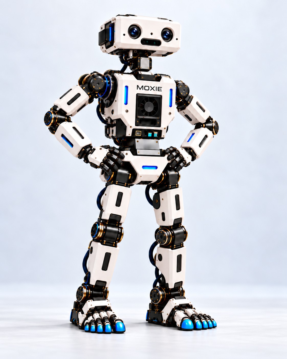 MOXIE humanoid robot standing with hands on hips